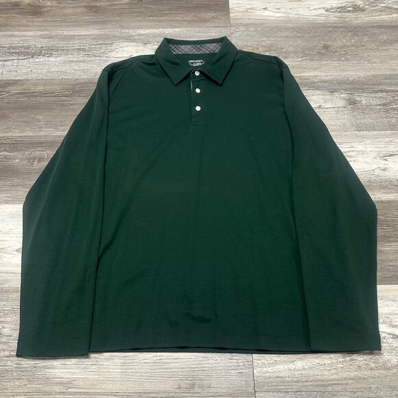 Untuckit Pine Green Mens XL Blank 3-Button Placket Casual Long Sleeve Polo Shirt - Picture 2 of 8